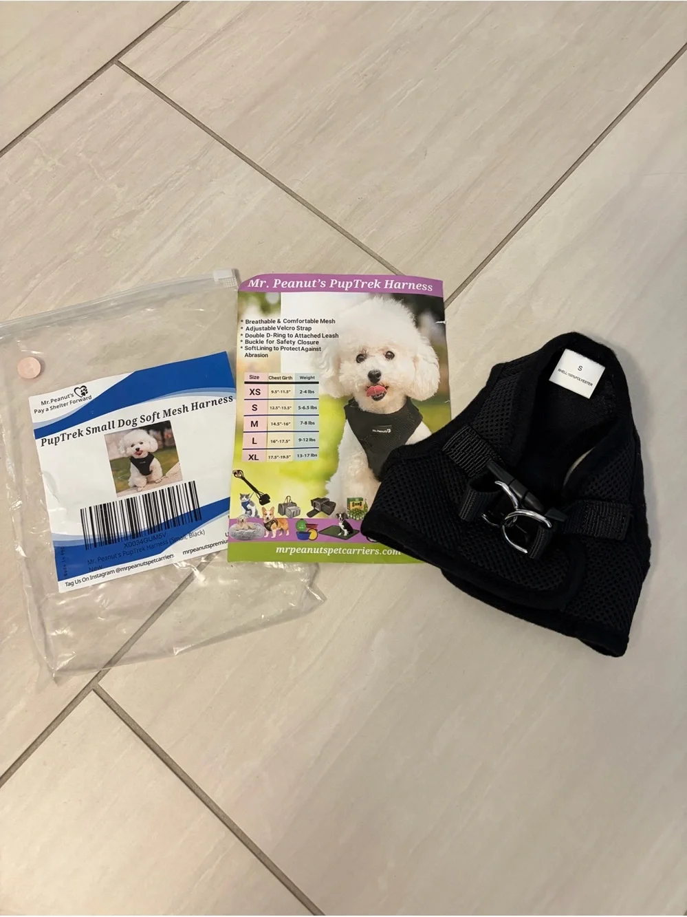 Mr Peanut’s PupTrek Black Soft Mesh Dog Harness - Small
